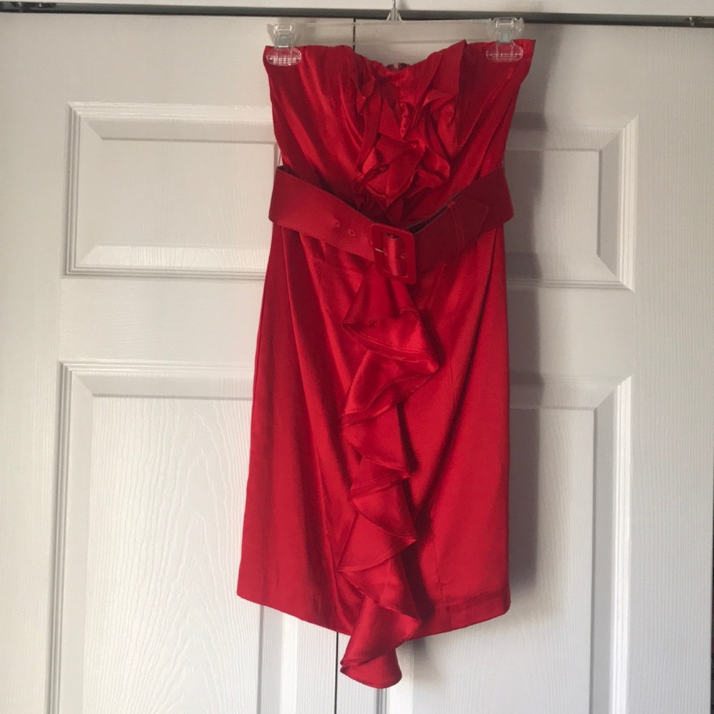 ♥️ Express Satin Strapless Ruffle Front Dress